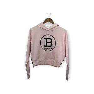 NWT BALMAIN Pink Cropped sweatshirt with side zippers
